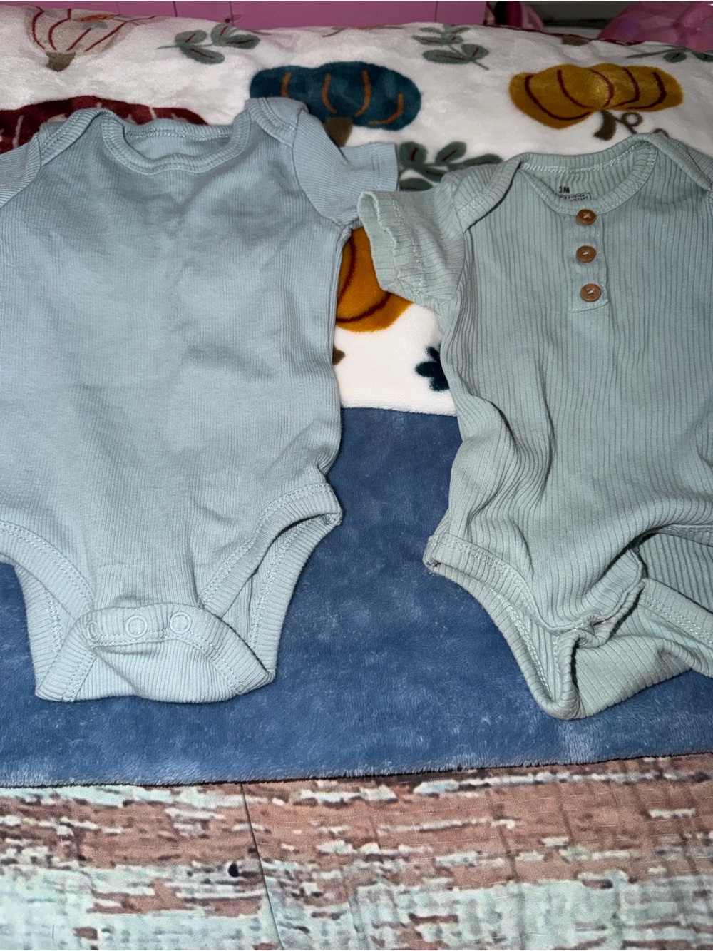 Soft Sage Ribbed Baby One-Piece Rompers - Set of 2